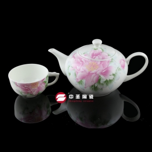 7头骨瓷釉中彩红霸茶具ZS0095