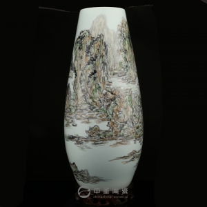 画家李杰陶瓷艺术作品《溪山论道》   中圣青玉瓷玉米瓶